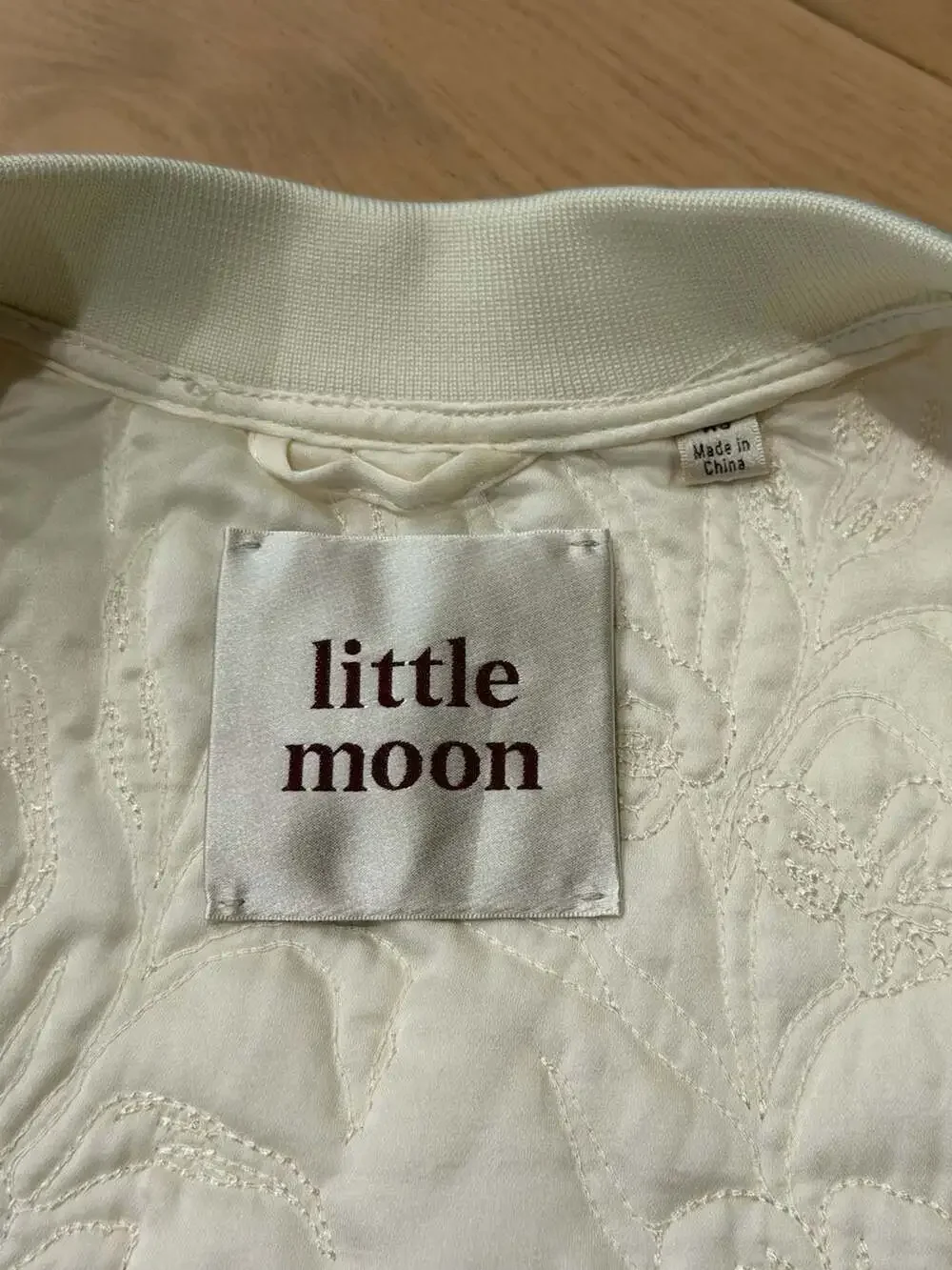 Little Moon Ivory Floral Embroidered Quilted Snap Bomber Jacket